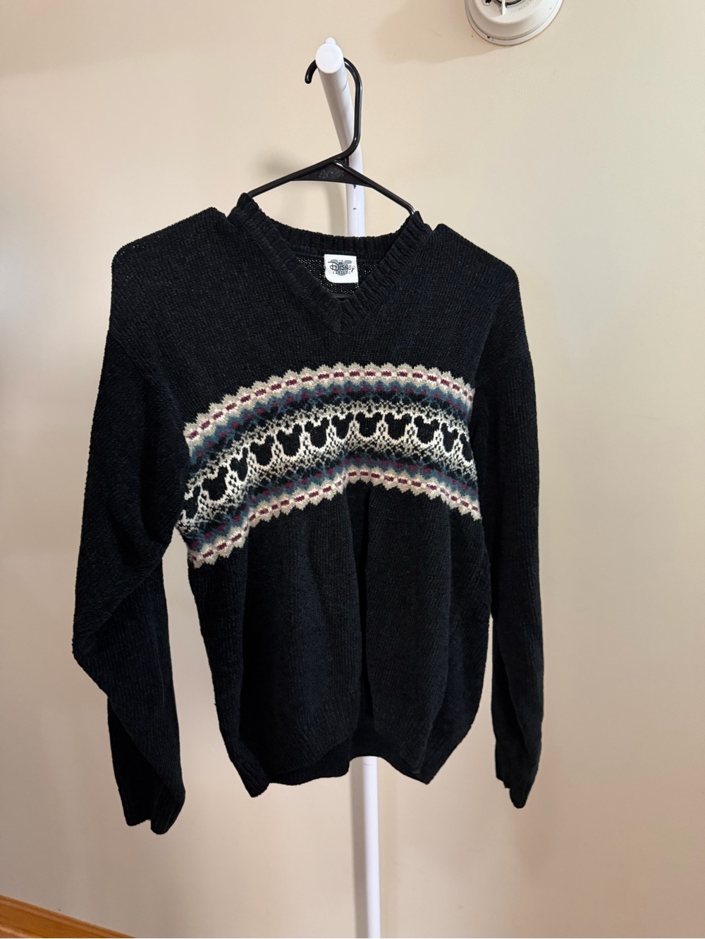 Vintage Disney Catalog Sweater Size S Black V-Neck Fair Isle Mickey Sweater